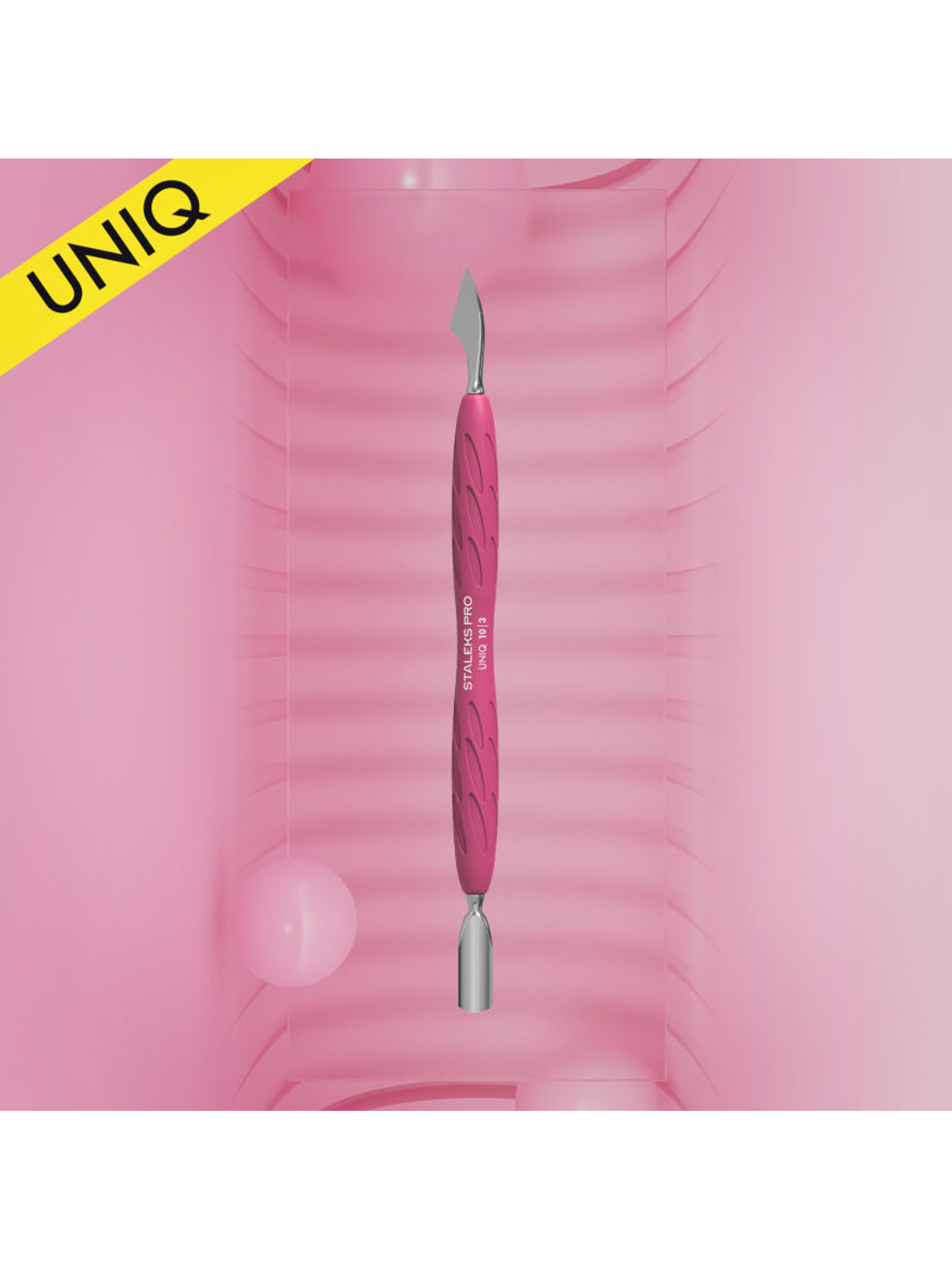 STALEKS - Empurrador de Manicure c/cabo em Silicone UNIQ10 tipo 3 - arredondado estreito e faca 3