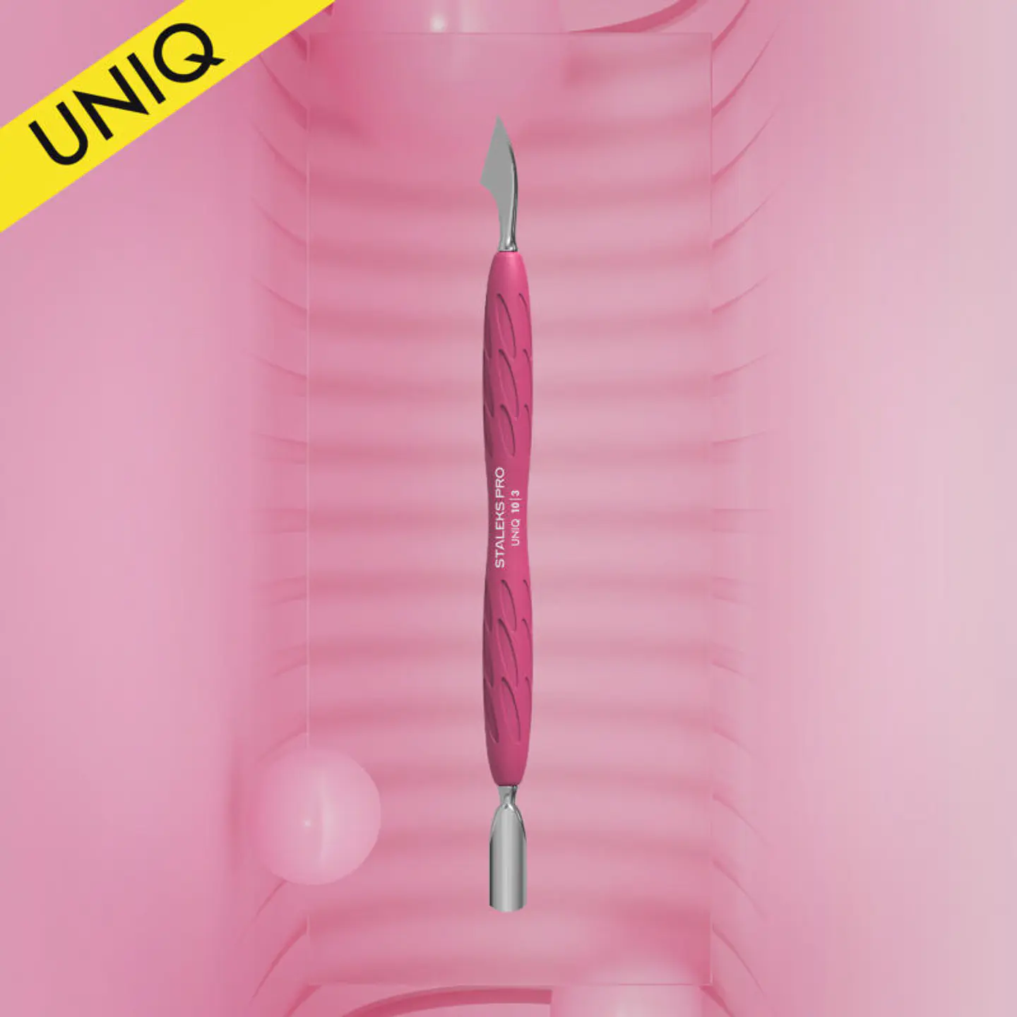 STALEKS - Empurrador de Manicure c/cabo em Silicone UNIQ10 tipo 3 - arredondado estreito e faca 3