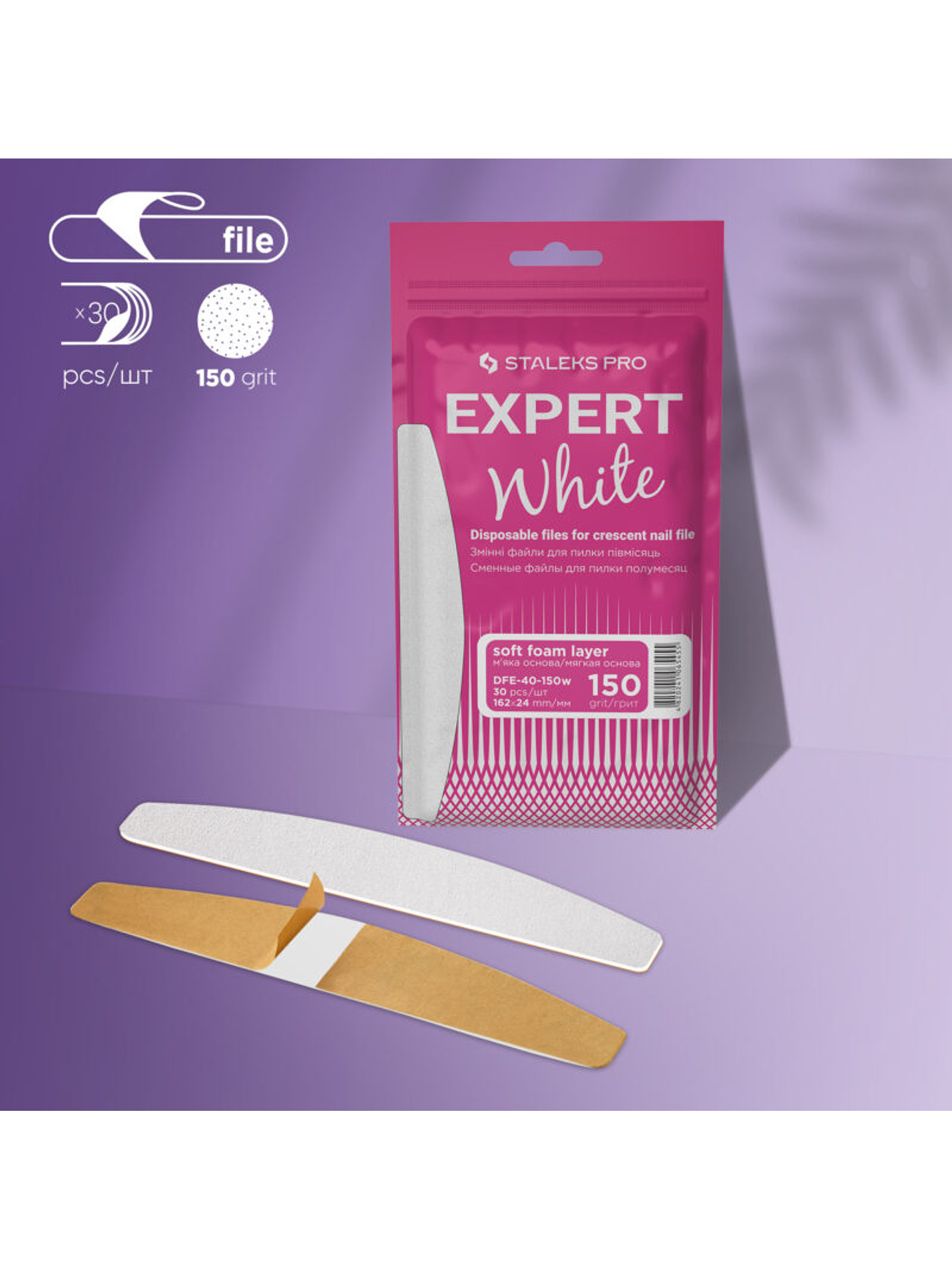 STALEKS - Lima Adesiva Descartável c/ Lima Halfmoon Grão 150 (30unid) 1