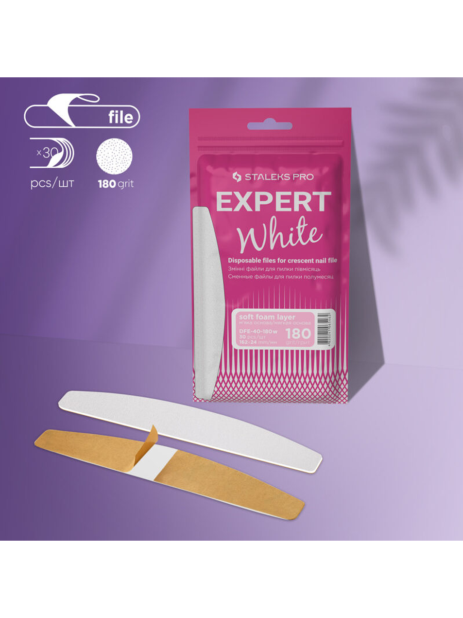 STALEKS - Lima Adesiva Descartável c/ Lima Halfmoon Grão 180 (30unid) 1