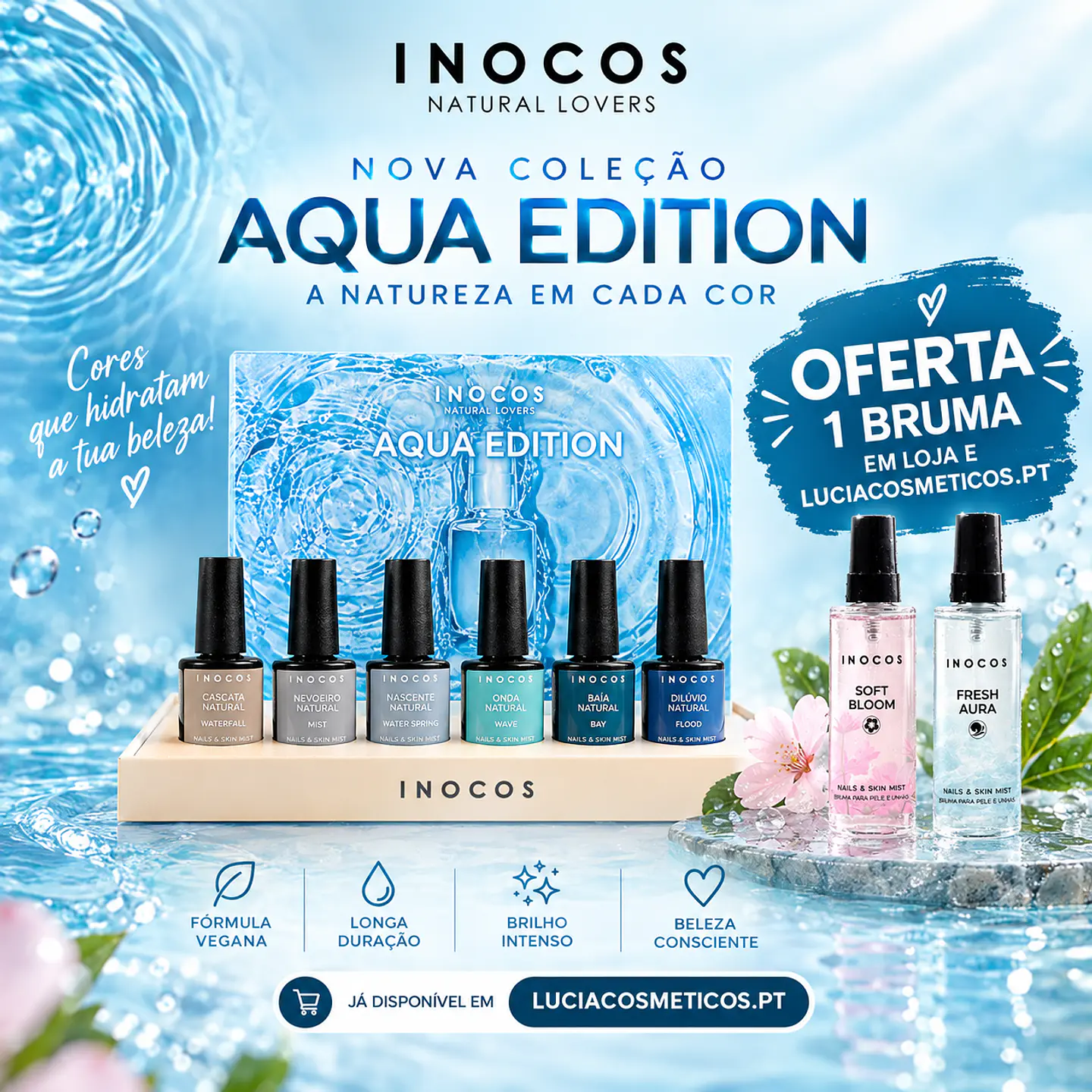 INOCOS - Coleção Natura Lovers Aqua Edition 6 cores v.gel + 1 bruma 1