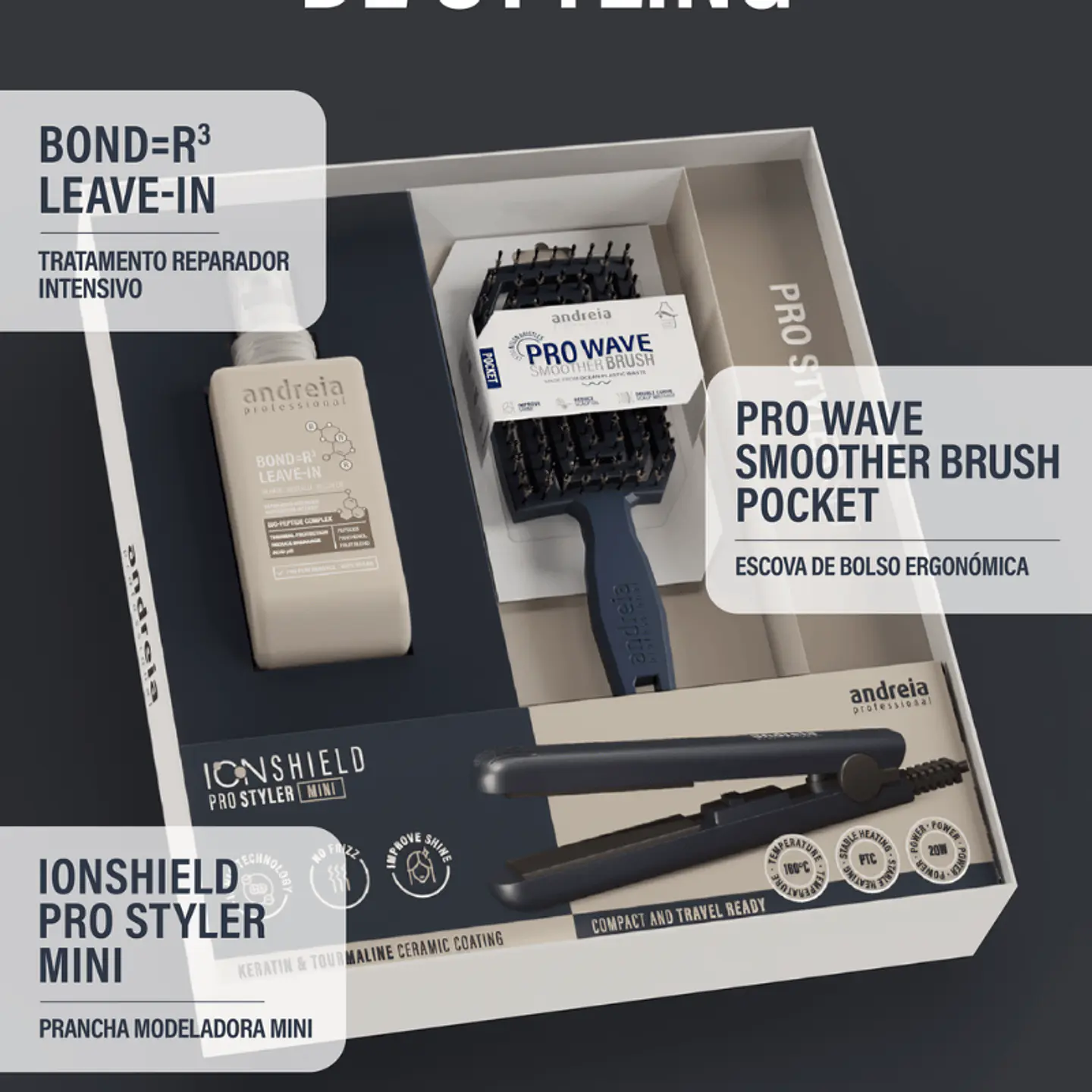 Andreia PRO Styler Set Leave-in + Escova + Mini Prancha 1