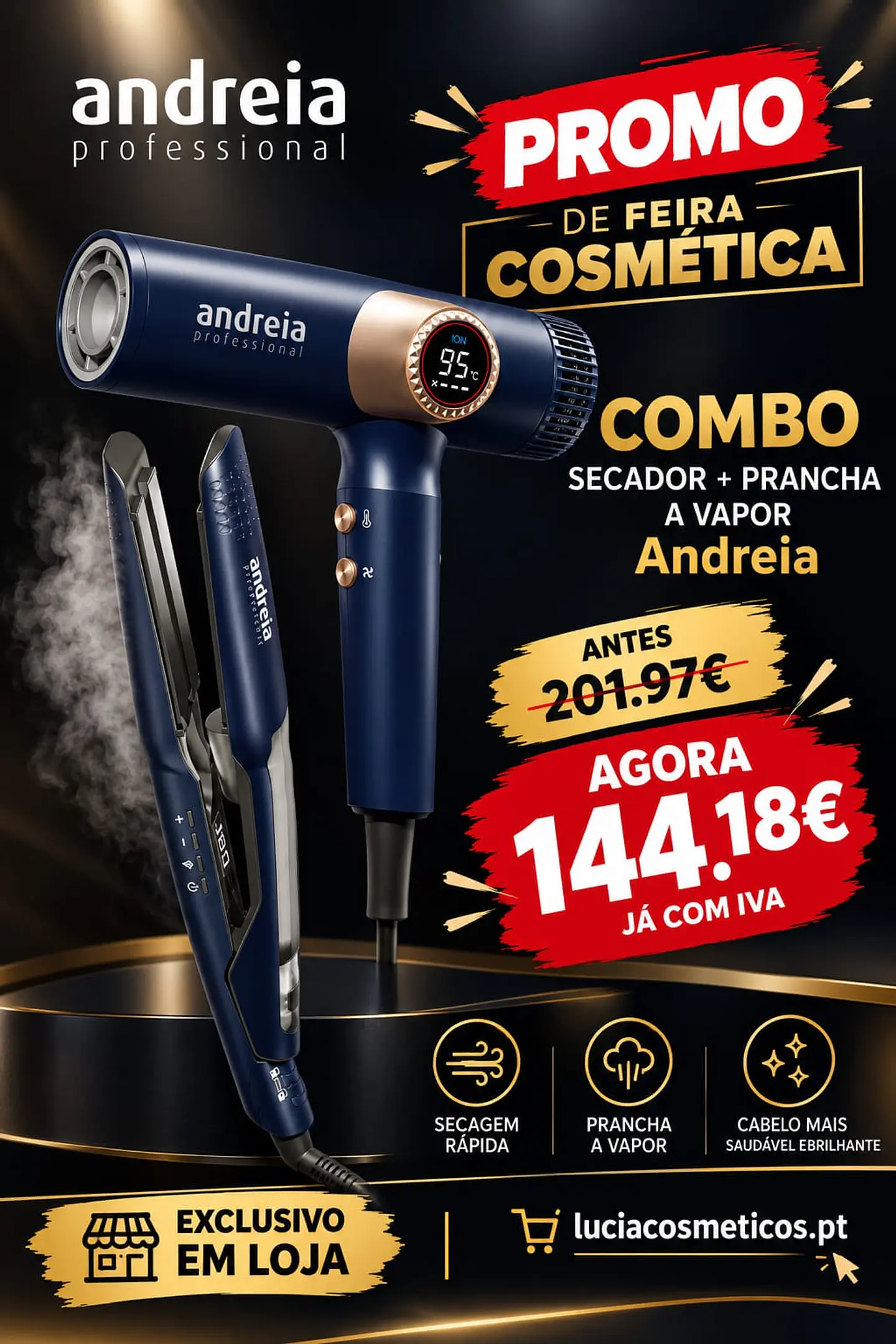ANDREIA - COMBO Secador + Prancha a Vapor 1