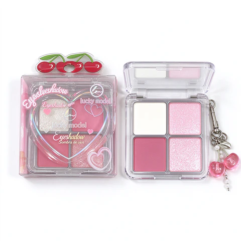 Mini Paleta de Sombras de Ojos de 4 Colores con Llavero de Cereza – Colección Kawaii