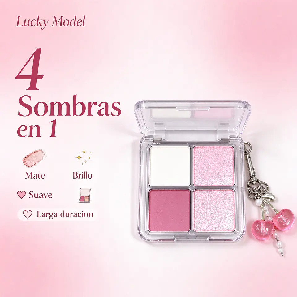 Mini Paleta de Sombras de Ojos de 4 Colores con Llavero de Cereza  3