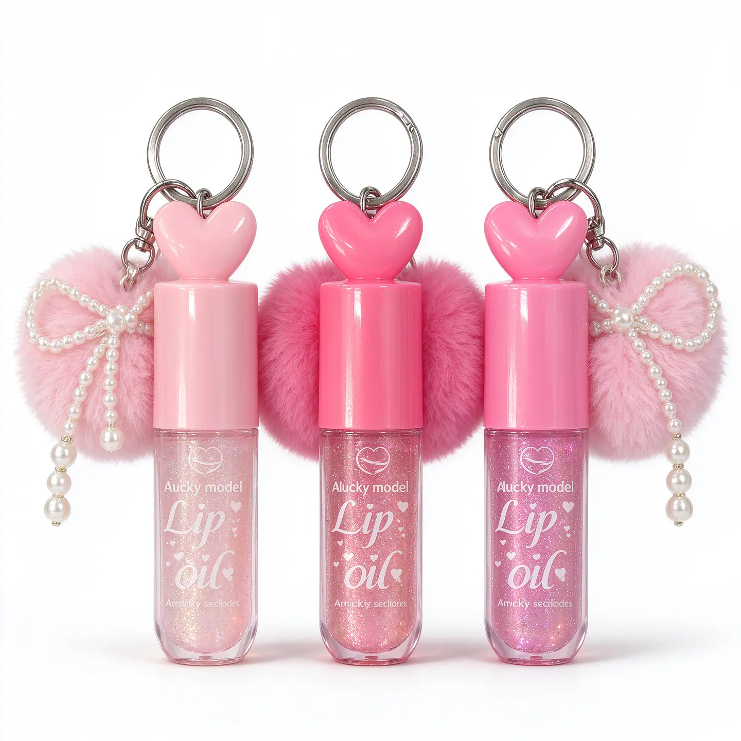 Aceite para Labios Lip Oil con Brillo de Perla y Llavero de Peluche Coquette 1