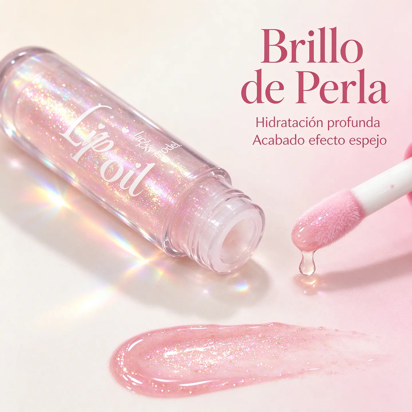 Aceite para Labios Lip Oil con Brillo de Perla y Llavero de Peluche Coquette 3