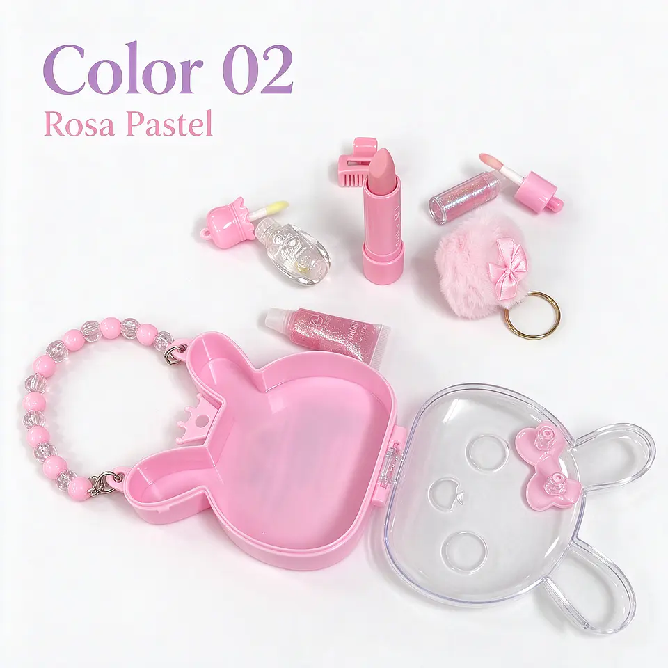 Kit Maquillaje Infantil Y Juvenil Bolso Conejito Con Accesorios 2