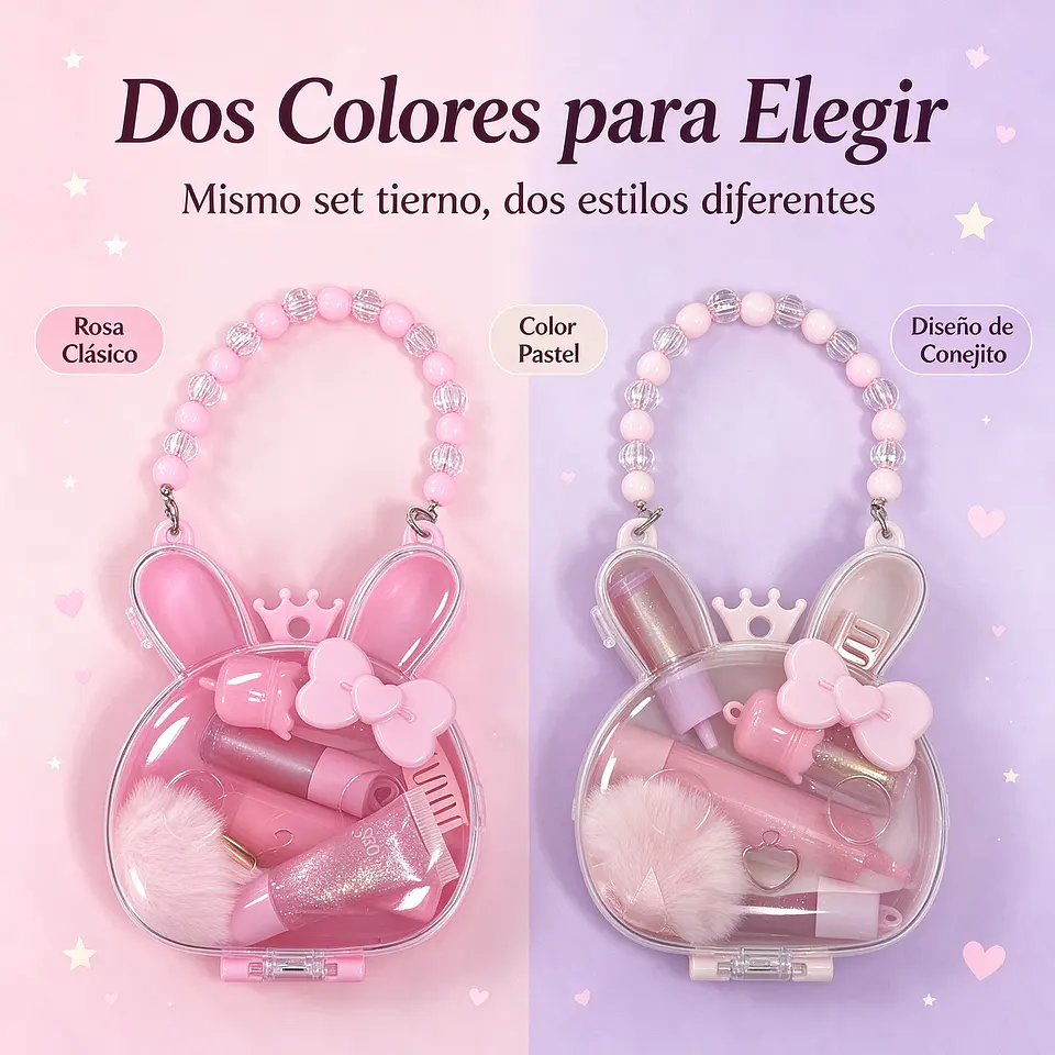 Kit Maquillaje Infantil Y Juvenil Bolso Conejito Con Accesorios 5