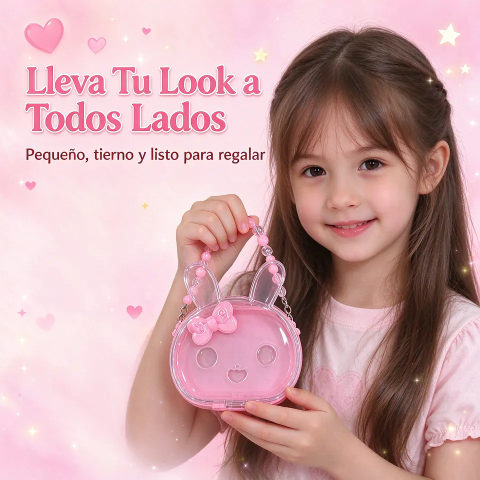 Kit Maquillaje Infantil Y Juvenil Bolso Conejito Con Accesorios 6