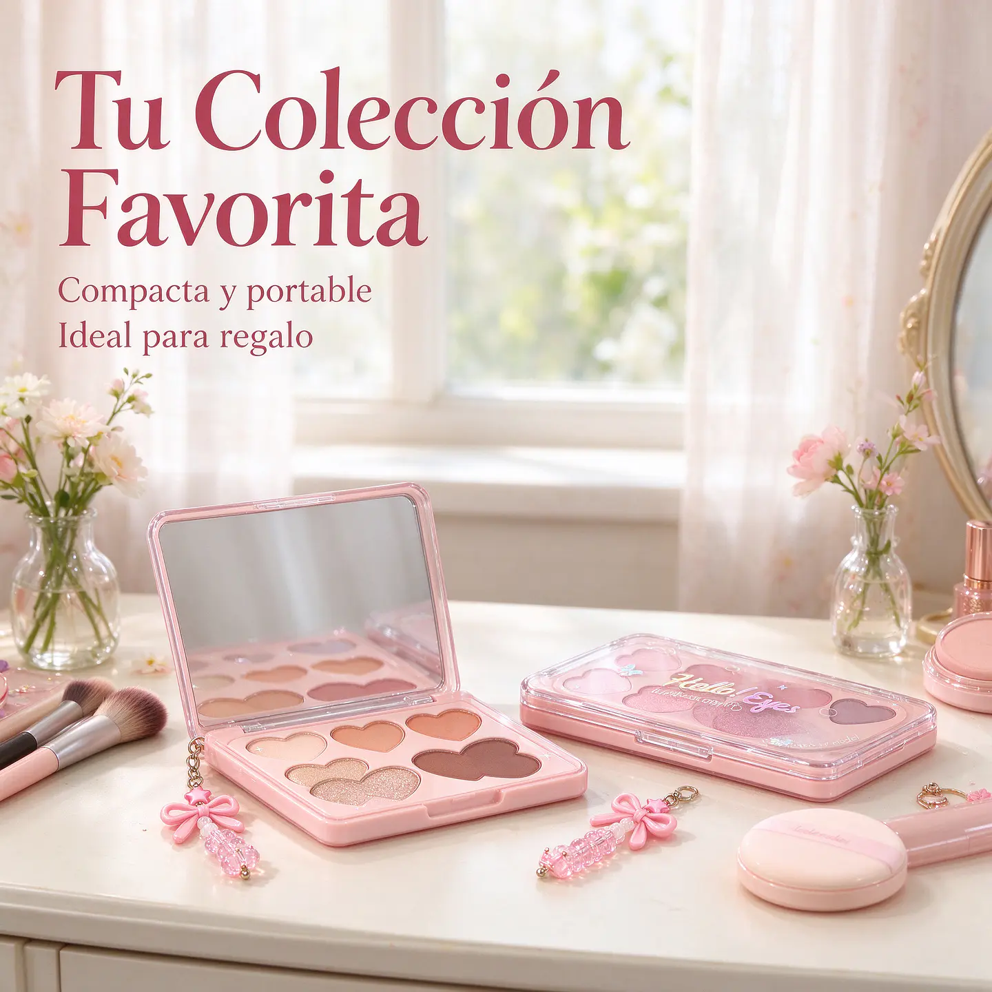 7 tonos pigmentados en formato corazón con espejo y colgante tierno incluido 3