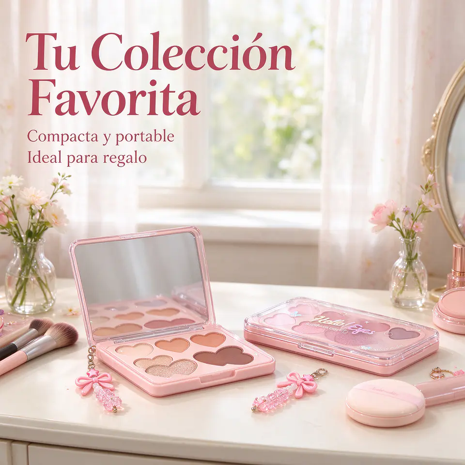 7 tonos pigmentados en formato corazón con espejo y colgante tierno incluido 3