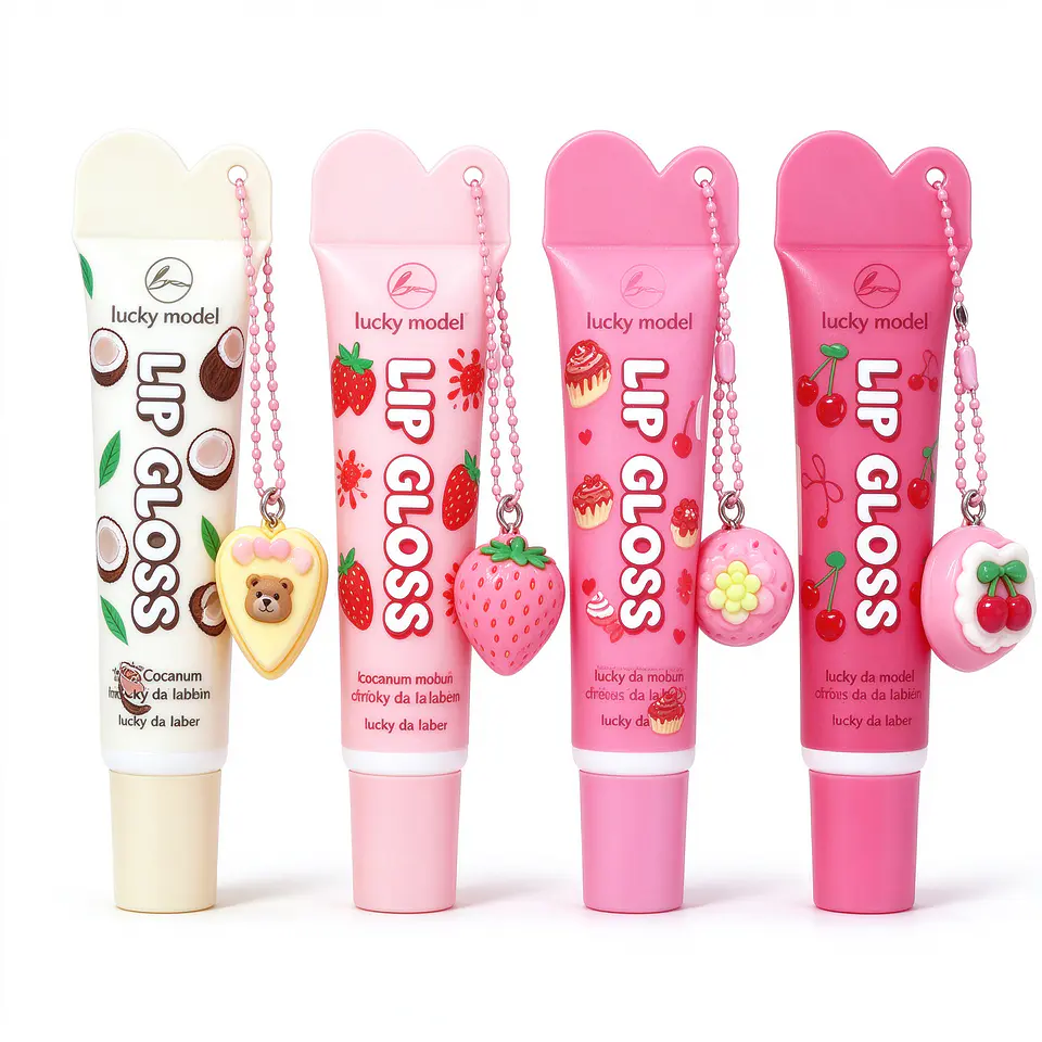 Brillo Labial Humectante Lucky Model con Dije Colgante 1