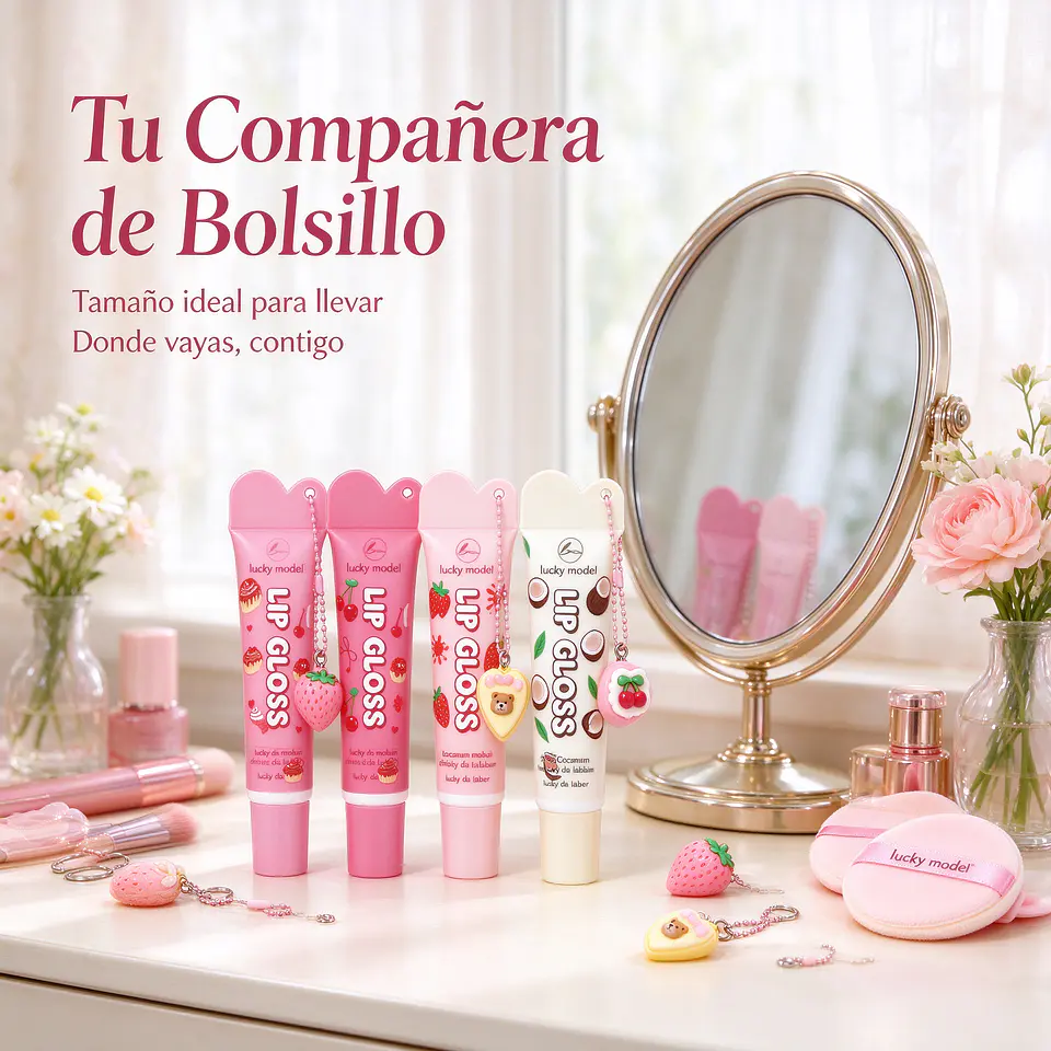 Brillo Labial Humectante Lucky Model con Dije Colgante 2