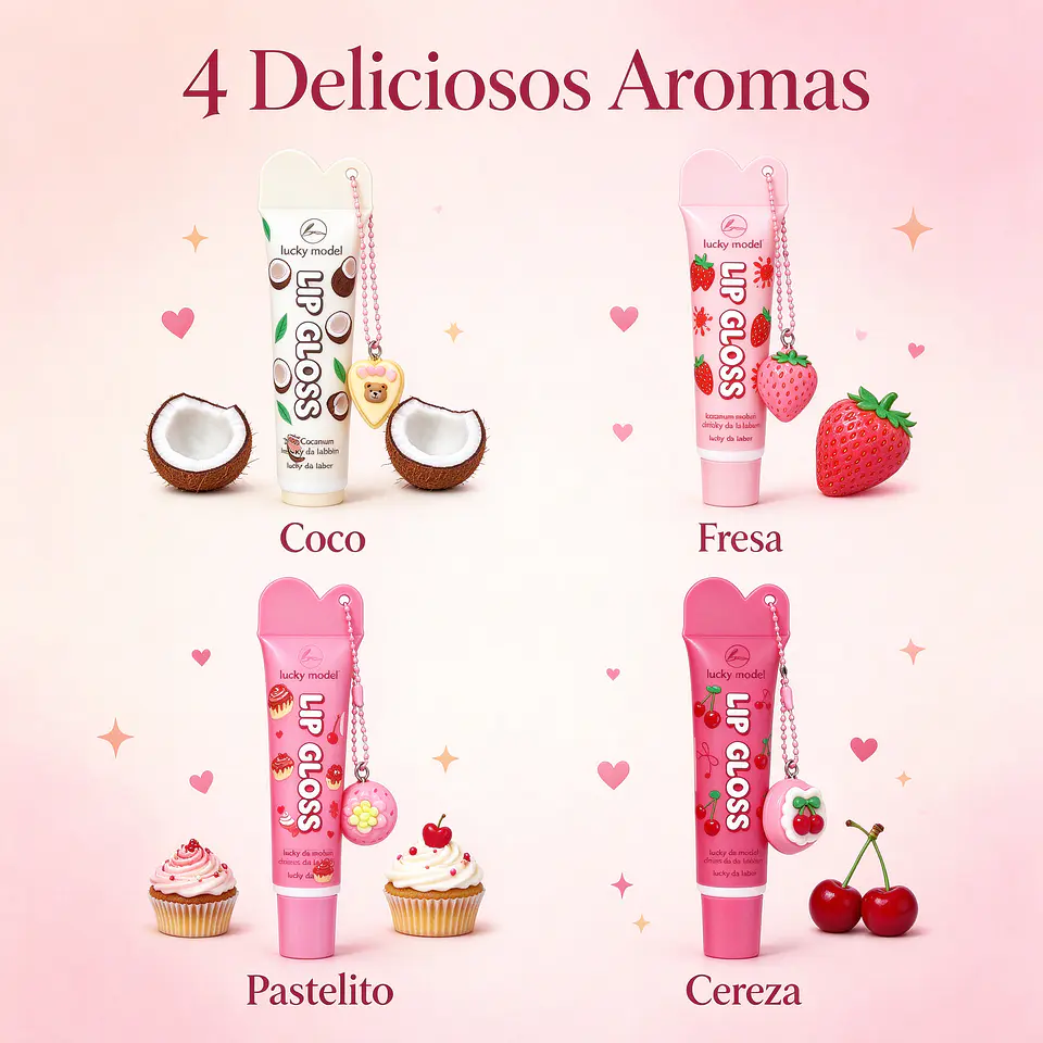 Brillo Labial Humectante Lucky Model con Dije Colgante 4