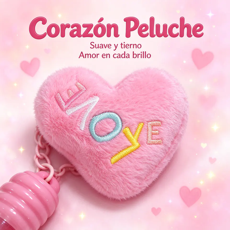 Brillo Labial con Llavero de Corazón Peludo 