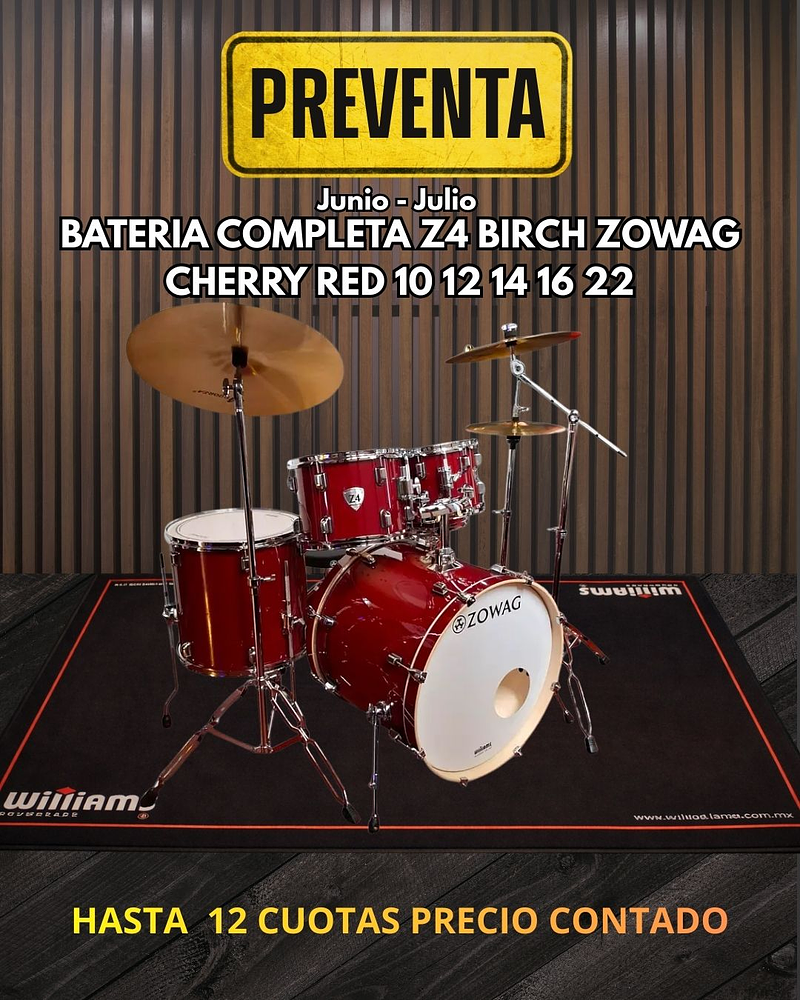 BATERIA COMPLETA Z4 BIRCH ZOWAG CHERRY RED 10 12 14 16 22