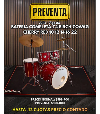 BATERIA COMPLETA Z4 BIRCH ZOWAG CHERRY RED 10 12 14 16 22