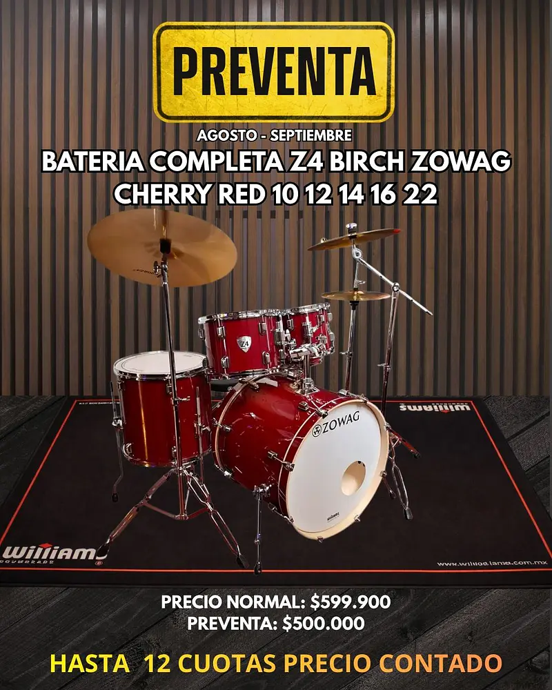 BATERIA COMPLETA Z4 BIRCH ZOWAG CHERRY RED 10 12 14 16 22