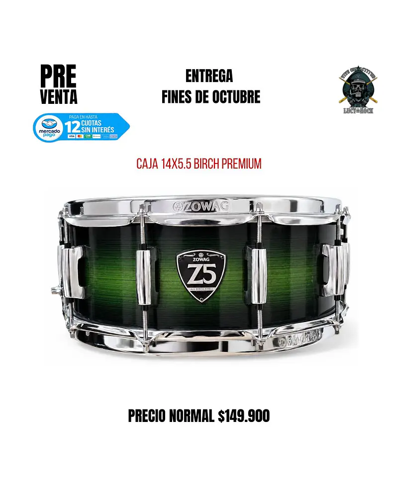 PREVENTA CAJA Z5 14X5.5 10 AFINADORES BIRCH PREMIUM WOOD GREEN FADE