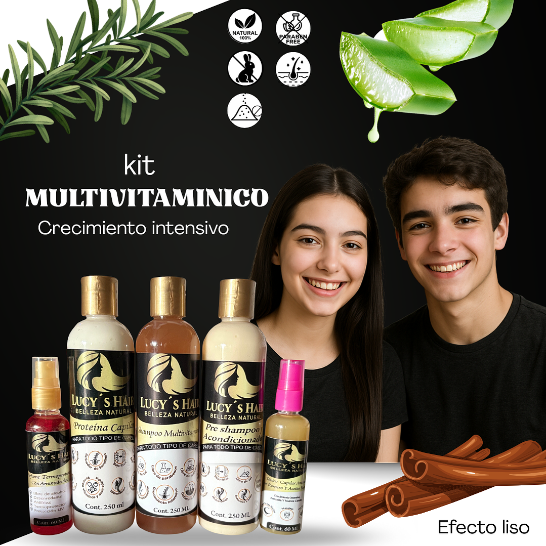 RUTINA CAPILAR COMPLETA Kit Multivitaminico EFECTO LISO X 250 ML 3