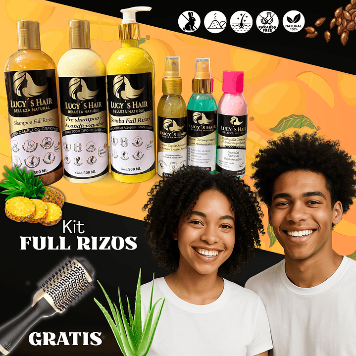 RUTINA  CAPILAR COMPLETA X 500 ML Full Rizos  SECADOR GRATIS  2