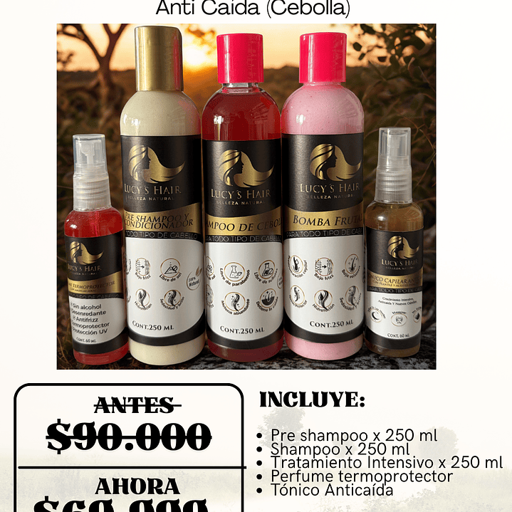 RUTINA CAPILAR COMPLETA Kit Cebolla Morada  ANTICAIDA X 250 ML 2