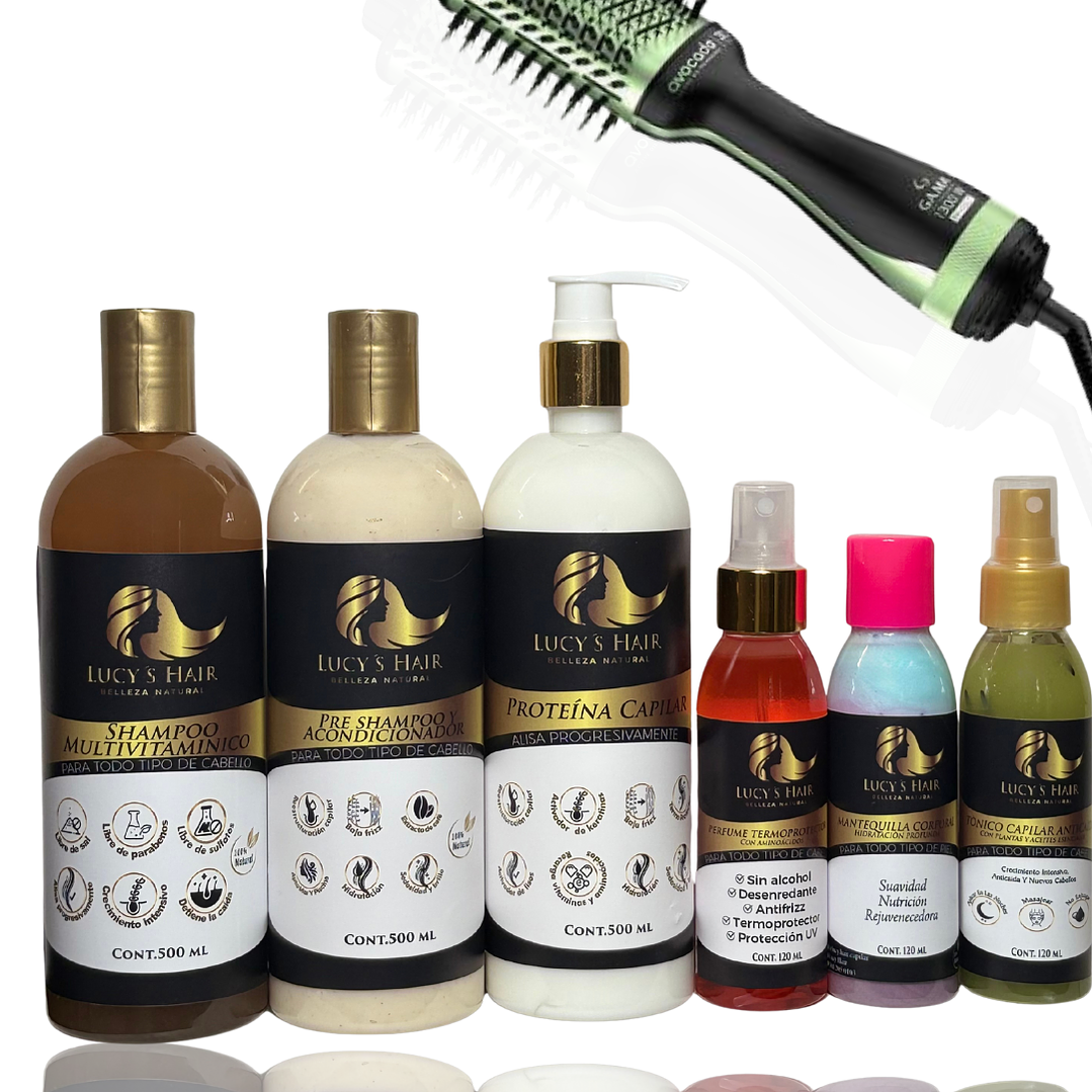 RUTINA  CAPILAR COMPLETA X 500 ML Multivitaminico Efecto Liso /crecimiento intensivo CEPILLO SECADOR GRATIS 1