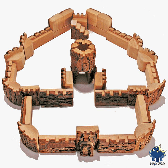 CASTILLO CAMELOT DE MADERA CON CORTEZA MAGIC WOOD, 35 PZ