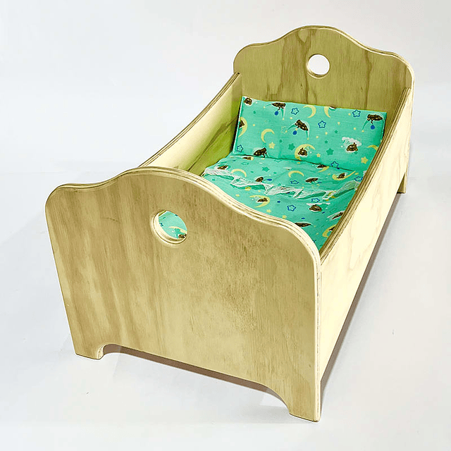 CAMA DE MADERA PARA MUÑECAS + ROPA DE CAMA