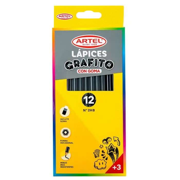 ARTEL LÁPICES GRAFITO CON GOMA N° 2HB 12 UNIDADES