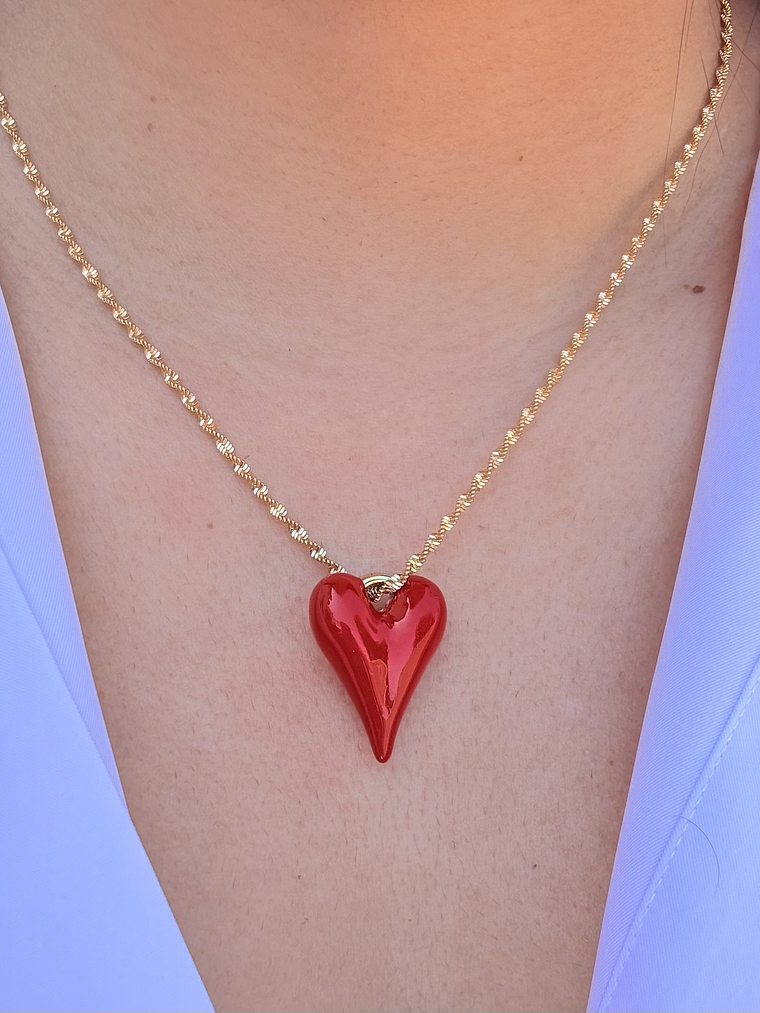 Cadena y colgante corazón rojo  1