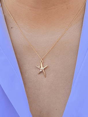 Cadena estrella mar con dos perlas 