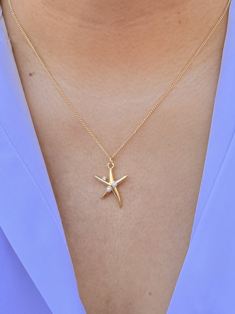 Cadena estrella mar con dos perlas  1