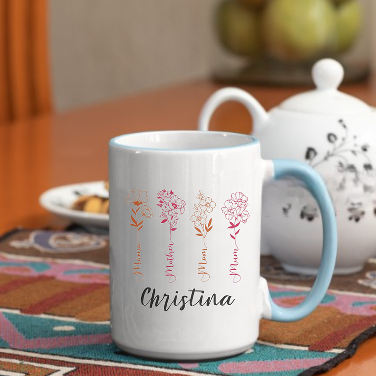 Personalized Floral Accent Coffee Mug 8