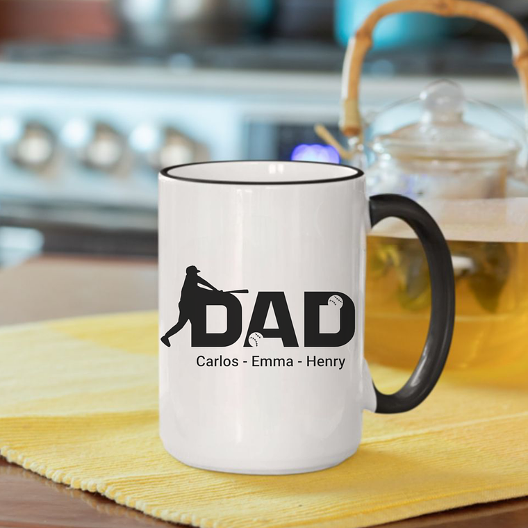 Ceramic Mug - Personalized Baseball Dad for Father's Day with Kids Name 4