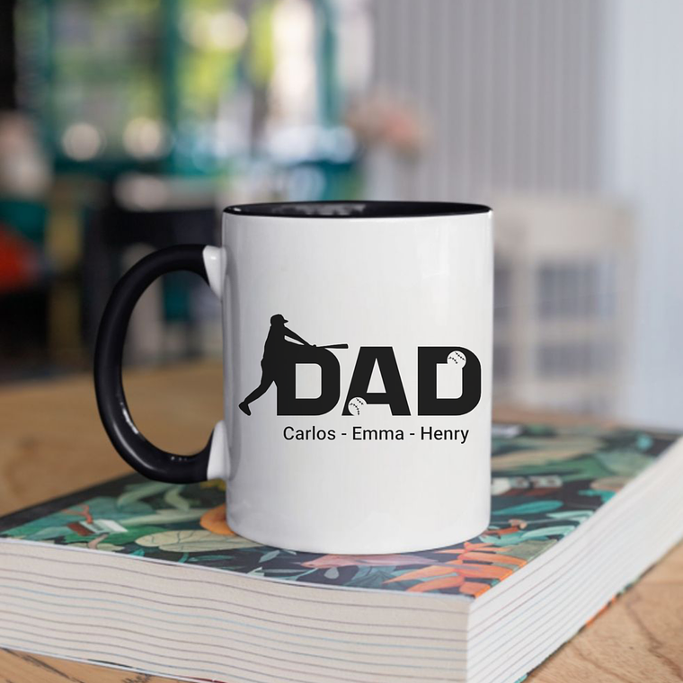 Ceramic Mug - Personalized Baseball Dad for Father's Day with Kids Name 5