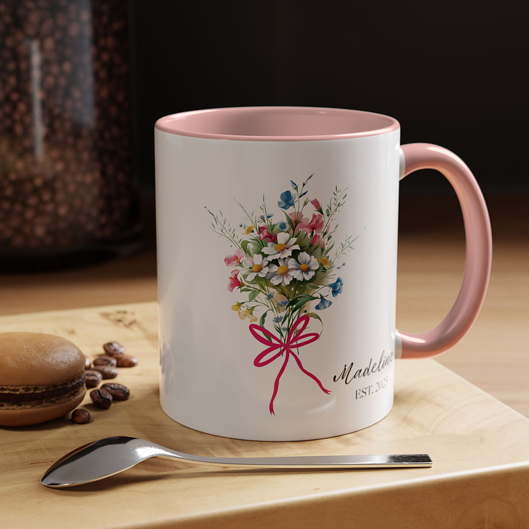 Personalized Floral Accent Coffee Mug, 3