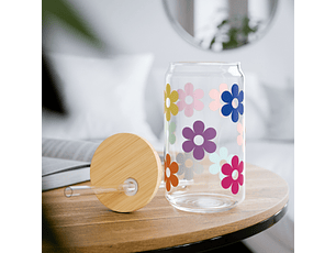 Flower Power Sipper Glass, 16oz - Floral Drinkware for Summer Parties, Eco-friendly Beverage Tumbler, Gift for Garden Lovers.