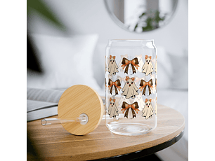 Halloween Sipper Glass, Ghost Decor, 16oz Drinkware, Cute Halloween Gift