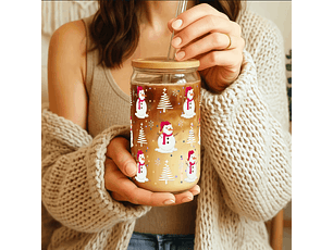 Festive Sipper Glass, Holiday Drinkware, Christmas Gift, Snowman Design