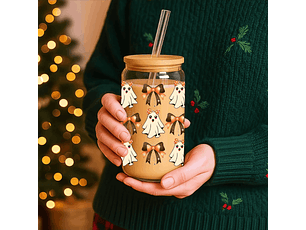 Halloween Sipper Glass, Ghost Decor, 16oz Drinkware, Cute Halloween Gift