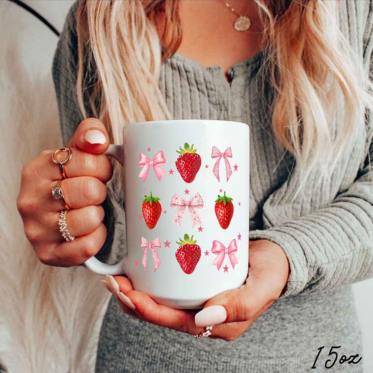 Strawberry Ribbon Ceramic Mug - Charming Gift for Tea & Coffee Lovers 2