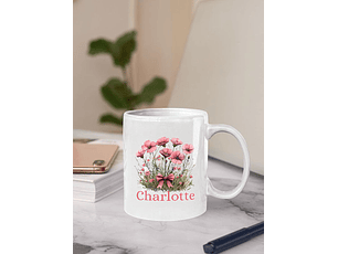 Personalized Floral Ceramic Mug - Custom Name Coffee Cup
