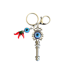 Llavero Tercer Ojo u Ojo Turco  con Amuleto llave y Aji 