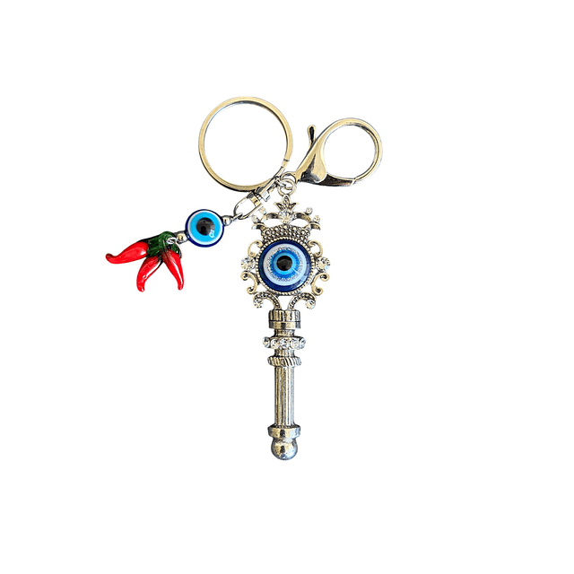Llavero Tercer Ojo u Ojo Turco  con Amuleto llave y Aji 