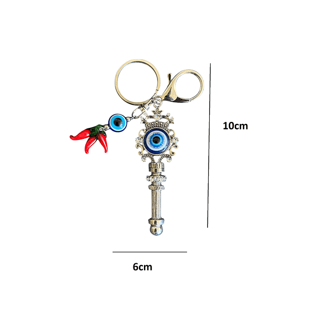 Llavero Tercer Ojo u Ojo Turco  con Amuleto llave y Aji 