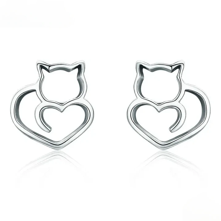 Aros de Plata 925 con Diseño de Gato 1