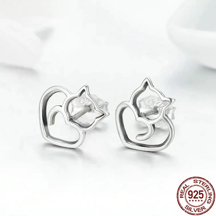 Aros de Plata 925 con Diseño de Gato 2