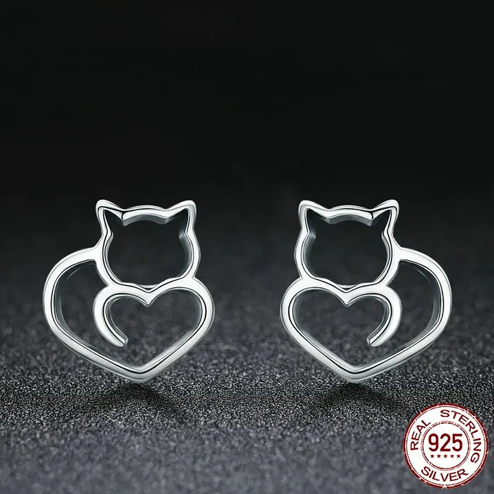 Aros de Plata 925 con Diseño de Gato 3